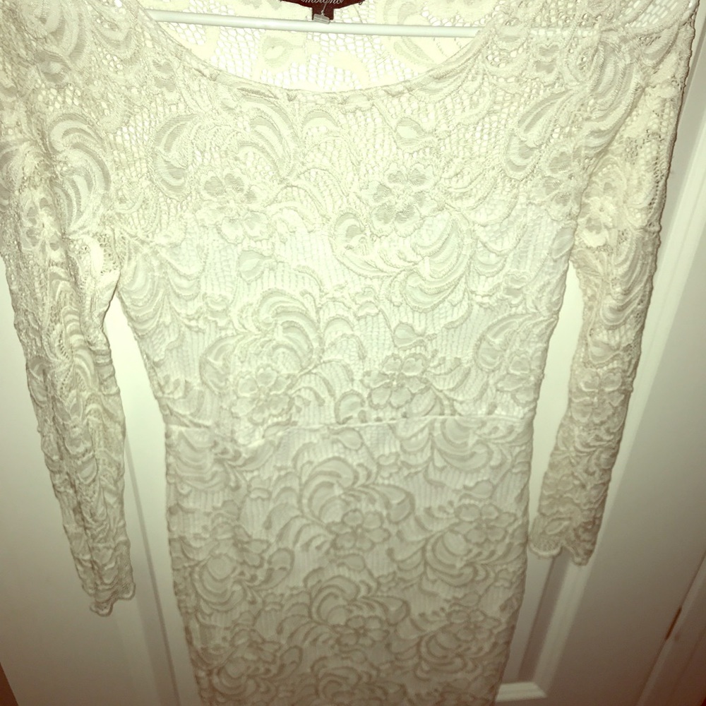 White cocktail long sleeved see through dress